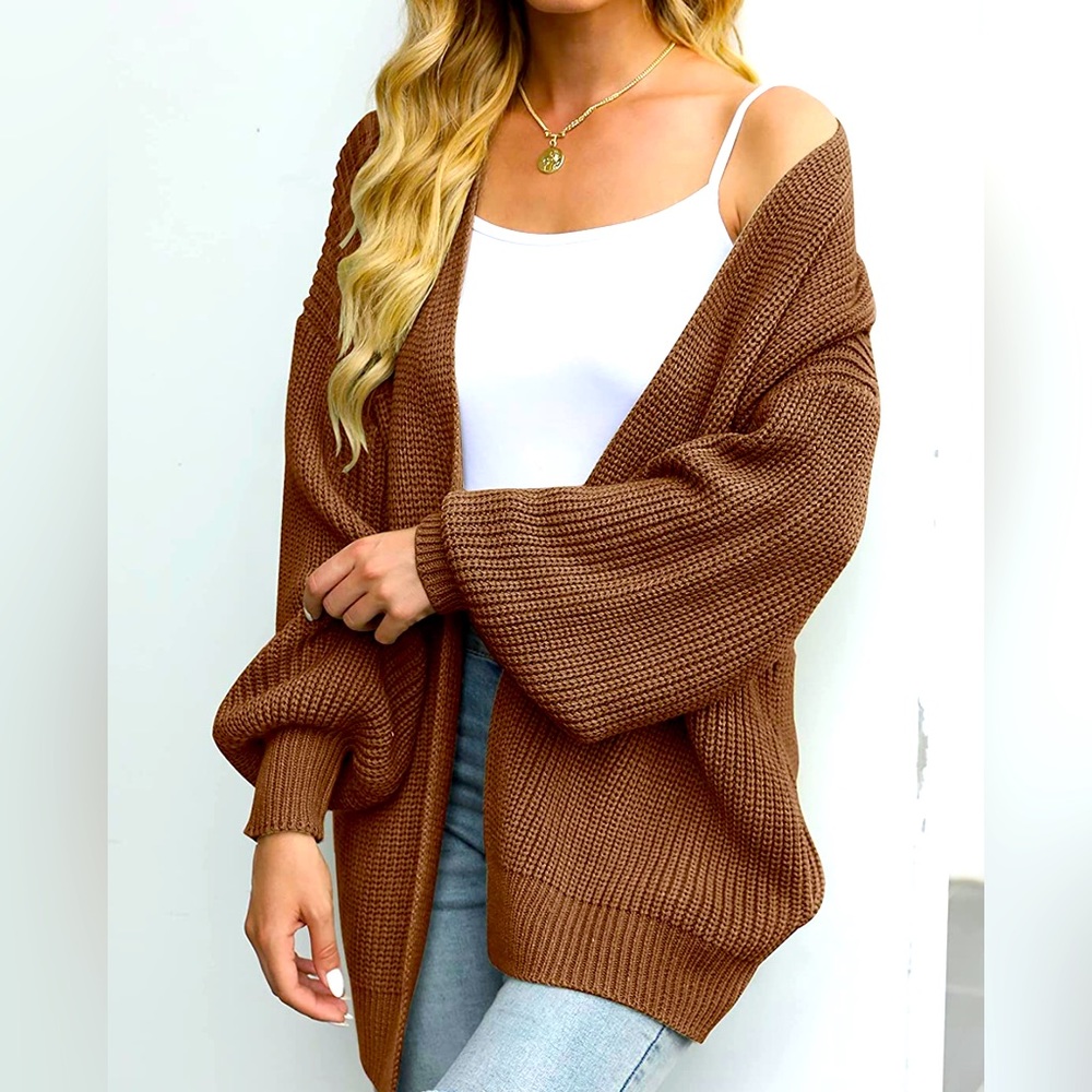 Women's Cardigan Oversized Chunky Outwear w/ Pocket-Brown/lg - new w/ tags